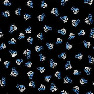 Line Shopping building with shield icon isolated seamless pattern on black Ilustración de archivo