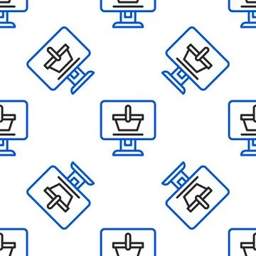 Line Shopping cart on screen computer icon isolated seamless pattern on white イラスト素材