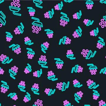 Line Shower head with water drops flowing icon isolated seamless pattern on.. Illustrazione stock