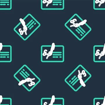 Line Signed document line icon isolated seamless pattern on black background Stock Illustration