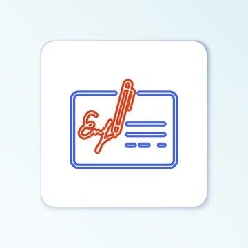 Line Signed document line icon isolated on white background. Pen signing a Stock Illustration