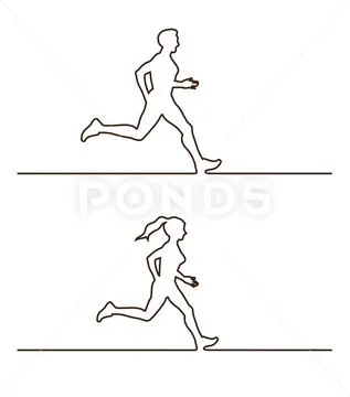 Line silhouettes of runners. Vector illustration set of linear runners figure Stock Illustration