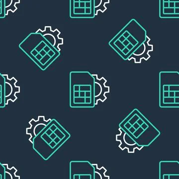 Line Sim card setting icon isolated seamless pattern on black background. Mobile 库存插图