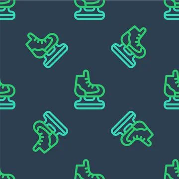 Line Skates icon isolated seamless pattern on blue background. Ice skate shoes Stock Illustration