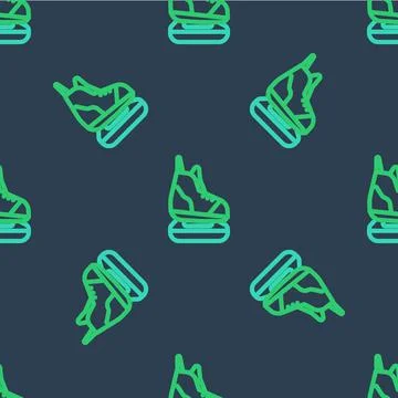 Line Skates icon isolated seamless pattern on blue background. Ice skate shoes Stock Illustration