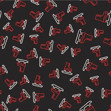 Line Skates icon isolated seamless pattern on black background. Ice skate s.. Stock Illustration