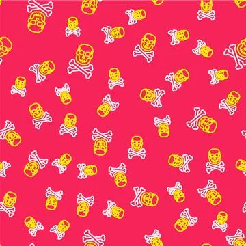 Line Skull on crossbones icon isolated seamless pattern on red background. .. 스톡 일러스트