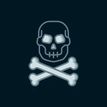 Line Skull on crossbones icon isolated on black background. Happy Halloween.. Stock Illustration