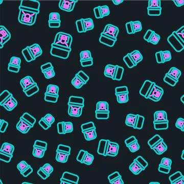 Line Sleeping bag icon isolated seamless pattern on black background. Vector Illustrazione stock