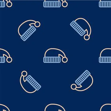 Line Sleeping hat icon isolated seamless pattern on blue background. Cap for イラスト素材