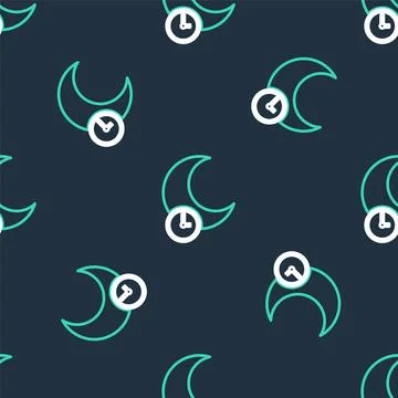 Line Sleeping moon icon isolated seamless pattern on black background. Vector イラスト素材