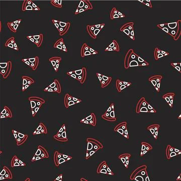 Line Slice of pizza icon isolated seamless pattern on black background. Fast Stock Illustration