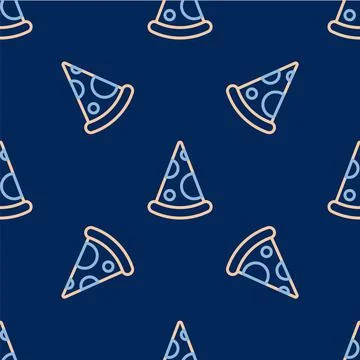 Line Slice of pizza icon isolated seamless pattern on blue background. Fast food Stock Illustration