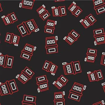 Line Slot machine icon isolated seamless pattern on black background.  Vector Stockillustratie
