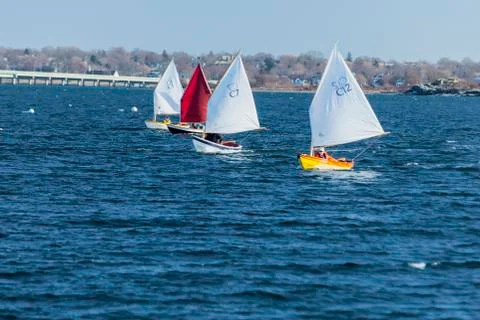Line of small sailboats Stock Photos
