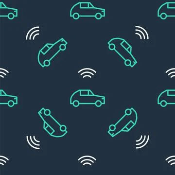 Line Smart car system with wireless connection icon isolated seamless pattern on 스톡 일러스트