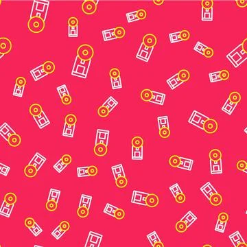 Line Smart coffee machine system icon isolated seamless pattern on red Illustrazione stock