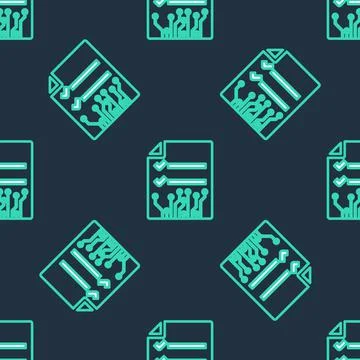 Line Smart contract icon isolated seamless pattern on black background Stock Illustration