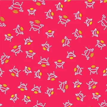 Line Smart drone system icon isolated seamless pattern on red background Stock Illustration