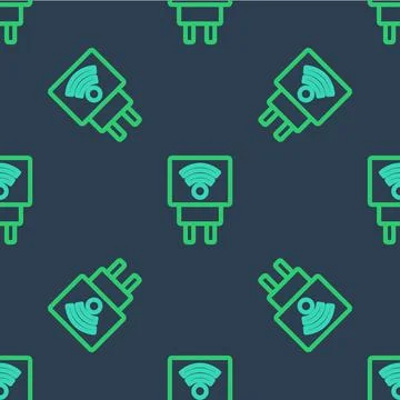 Line Smart electric plug system icon isolated seamless pattern on blue Stock Illustration