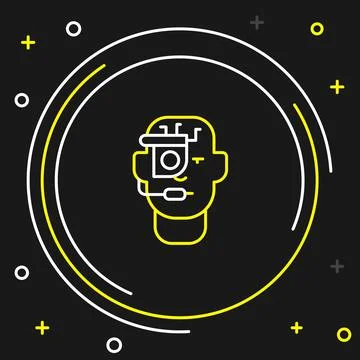 Line Smart glasses mounted on spectacles icon isolated on black background Stock Illustration