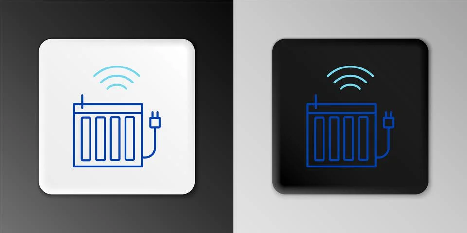 Line Smart heating radiator system icon isolated on grey background. Internet of Stock Illustration