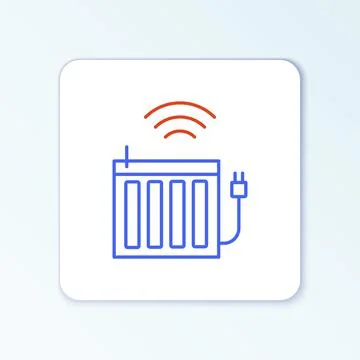 Line Smart heating radiator system icon isolated on white background. Internet Stock Illustration