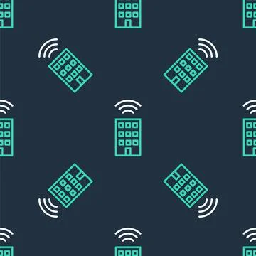 Line Smart home with wireless icon isolated seamless pattern on black background 스톡 일러스트