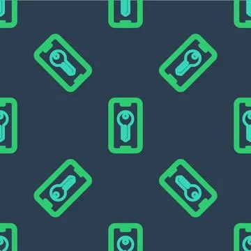 Line Smart key icon isolated seamless pattern on blue background. Vector Stock Illustration