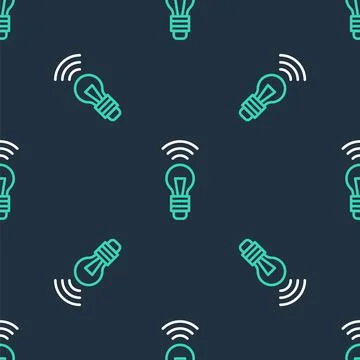 Line Smart light bulb system icon isolated seamless pattern on black background Illustrazione stock