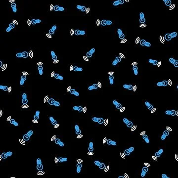 Line Smart light bulb system icon isolated seamless pattern on black background Stock Illustration