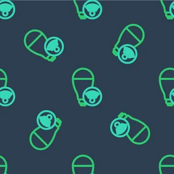 Line Smart light bulb system icon isolated seamless pattern on blue background Illustrazione stock