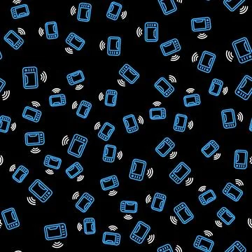 Line Smart microwave oven system icon isolated seamless pattern on black イラスト素材