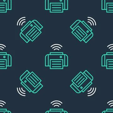 Line Smart printer system icon isolated seamless pattern on black background Stock Illustration