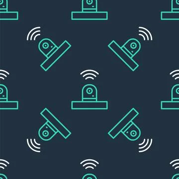 Line Smart security camera icon isolated seamless pattern on black background イラスト素材