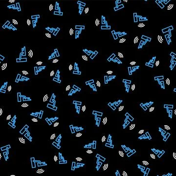 Line Smart security camera icon isolated seamless pattern on black background Stock Illustration