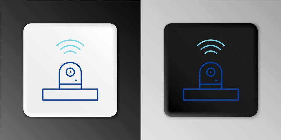 Line Smart security camera icon isolated on grey background. Internet of things Stock Illustration