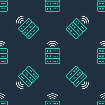 Line Smart Server, Data, Web Hosting icon isolated seamless pattern on black Stock Illustration