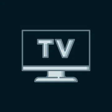 Line Smart Tv icon isolated on black background. Television sign. Flat fill.. Stock Illustration