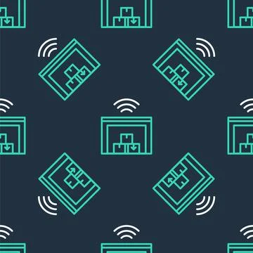 Line Smart warehouse system icon isolated seamless pattern on black background Stock Illustration