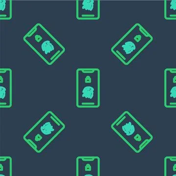 Line Smartphone with fingerprint scanner icon isolated seamless pattern on blue Stock Illustration