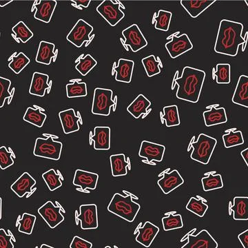 Line Smiling lips icon isolated seamless pattern on black background. Smile Stock Illustration
