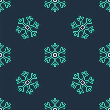 Line Snowflake icon isolated seamless pattern on black background. Vector 스톡 일러스트