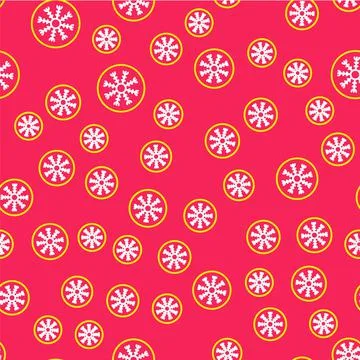 Line Snowflake icon isolated seamless pattern on red background. Vector Stock Illustration