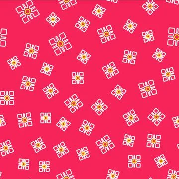 Line Snowflake icon isolated seamless pattern on red background. Vector 스톡 일러스트