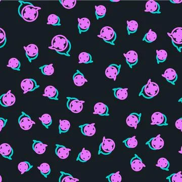 Line Snowflake with speech bubble icon isolated seamless pattern on black Stockillustratie