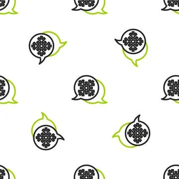 Line Snowflake with speech bubble icon isolated seamless pattern on white Stock Illustration