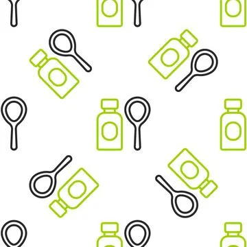 Line Soap bubbles bottle icon isolated seamless pattern on white background.. 스톡 일러스트