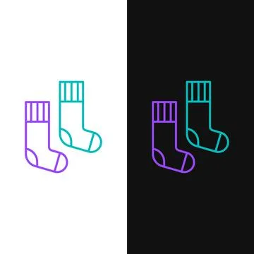 Line Socks icon isolated on white and black background. Colorful outline co.. Stock Illustration