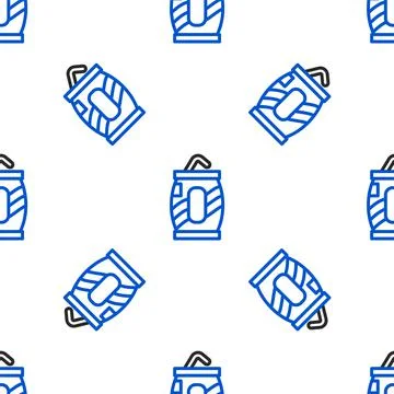 Line Soda can with drinking straw icon isolated seamless pattern on white Stock Illustration
